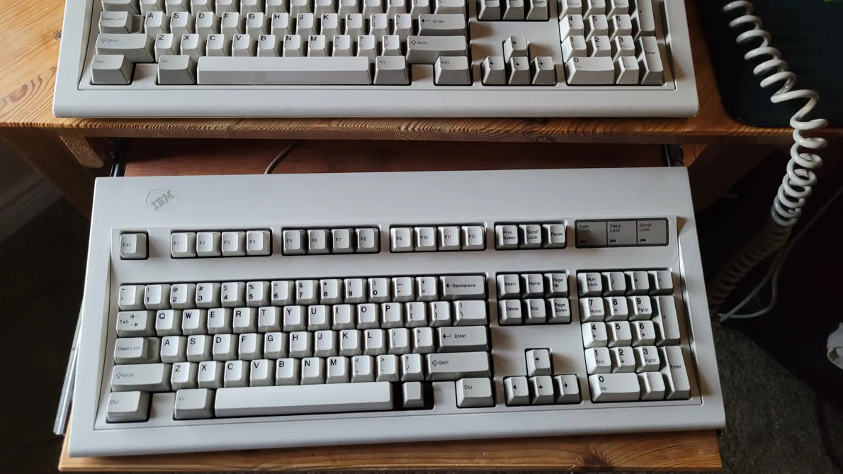 Two of the IBM Model M keyboards I have
              restored